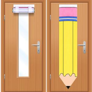 2 Pcs School Pencil Classroom Door Window Curtains Classroom Decoration Pencil Curtains for Window Covering for Kindergarten Daycare Primary School Teacher Office Door Decor