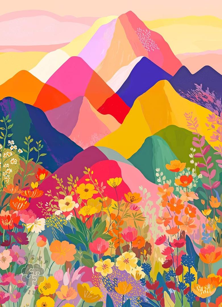 Lucky Puzzles - Flora of the Painted Peaks - 1000 Piece Jigsaw Puzzle for Adults | Colourful Mountain & Floral Landscape Puzzle | Unique Brain Teaser for Nature Lovers
