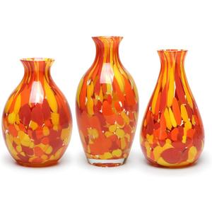 C d'Oro Set of 3 Small Glass Vases Orange/Yellow Confetti Hand Blown Murano-Style Art Glass for Flower and Decor - Models N 65/66/67