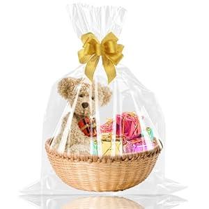 COIDEA 18 Pcs Large Cellophane Bags for Gift Baskets Wrapping Plastic, 17.7"X30" Gift Basket Wrap, Clear Cellophane Wrap for Birthday, Weddings, Bridal Baby Showers, Gift Giving(Ribbon Not Included)