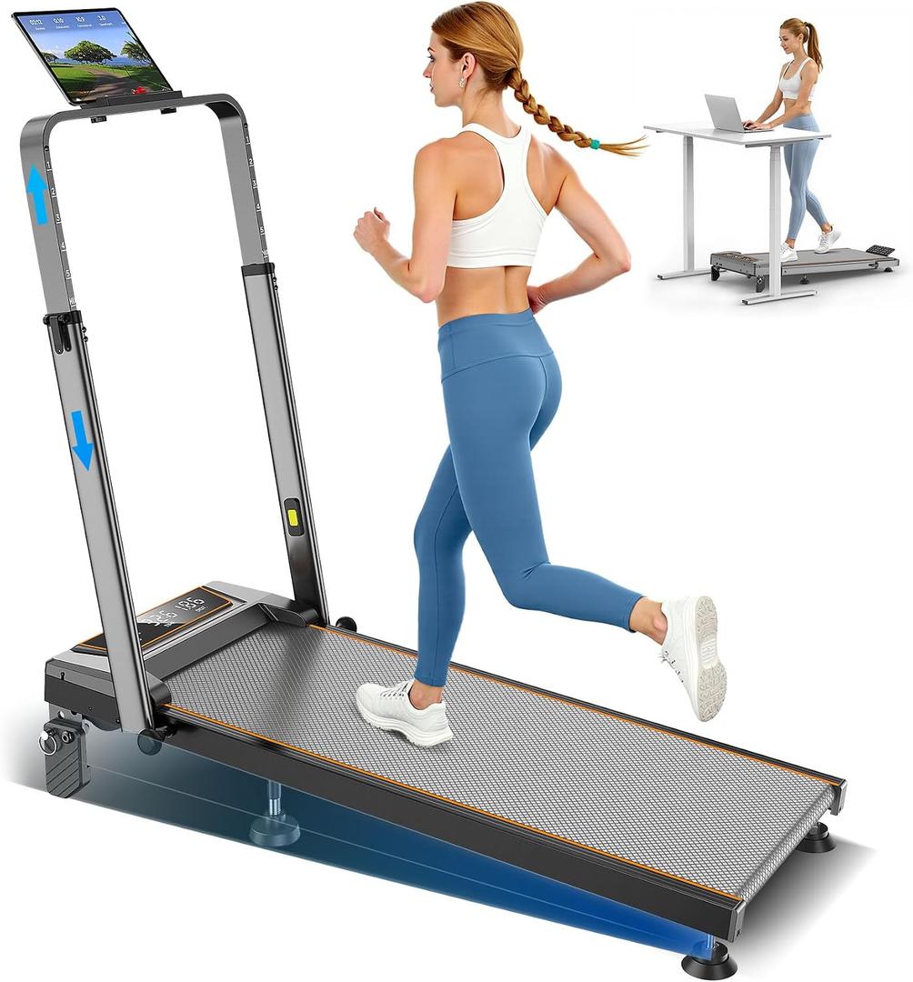 Walking Pad with 12% Incline/Adjustable Height Handle Bar, Upgraded 3.5HP Walking Pad with Handle Bar, 4 in 1 Foldable Treadmill with Incline, Electric Portable Treadmills for Home 350LBS, LED Display