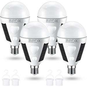 Tarpop 3 Pcs Emergency Solar Rechargeable 12W Solar Light Bulbs 6500K Portable LED Emergency Light Bulb Battery Backup for Home Power Outage or Power Failure, Outdoor Camping