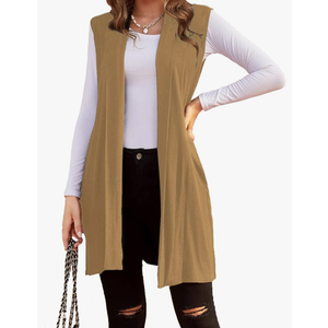 Womens Long Vests Sleeveless Draped Lightweight Open Front Cardigan Layering Vest with Side Pockets size S