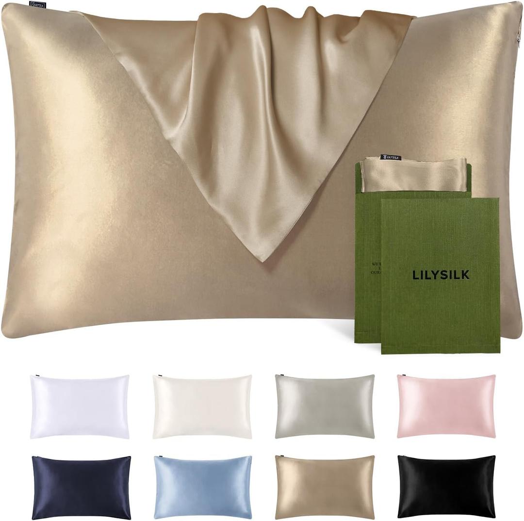 LILYSILK Silk Pillowcase for Hair and Skin Standard-100% Mulberry Silk 19 Momme Both Sides Silk Bed Pillow Cover with Hidden Zipper, 1 Pc (Standard Size 20''x26'', Taupe)
