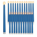 Macarrie 24 Packs Flameless Taper Candles Battery Operated Fake 11 Inch Long Candlelight LED Flameless Candlesticks Flickering Tapered for Spring Summer Wedding(Blue)