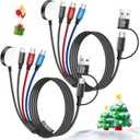 Dual Type-C Port 4 in 2 Multi Charging Cable for Apple iWatch Charger/iPhone 17/Lightning, Travel Charger for Multiple Devices, Christmas Gift for iWatch Ultra/SE/10-1, iPhone16-8, iPad - 2Pcs 5FT