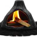 Ceramic Palo Santo Holder Burner,Incense Cone Holder,Mini Chiminea for Palo Santo Sticks and Sage Burner,with Handmade Heat Insulated Mat,Dust Brush,Metal Tweezer. (Black Volcano)