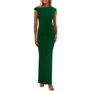 PRETTYGARDEN Women's 2026 Summer Formal Maxi Dresses Sleeveless One Shoulder Bodycon Ruched Mesh Wedding Guest Cocktail Dress (Green, XXL)