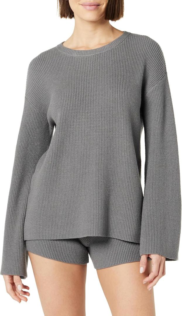 The Drop Women's Alice Crew-Neck Back-Slit Ribbed Pullover Sweater (Charcoal), Large 