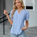 BMJL Womens Button Down Shirts V Neck Business Casual Blouses Eyelet Puff Sleeve Dressy Work Tops Outfits 2025 (L)