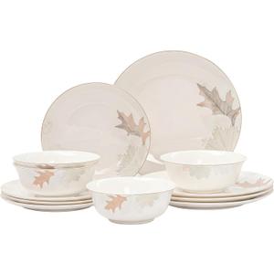 FHGNYSM Artistic Bone China Dinnerware Set with Gold Trim, Crafted with Traditional Chinese Artistry, Glazed Inner Patterns, Service for 4 – Maple Leaf Collection
