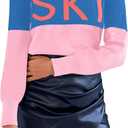 Ybenlow Women Sweaters Color Block Turtleneck Tops Comfy Winter Blouse 2024 Ski Sweaters Tight Knit Outfits Shirts XL