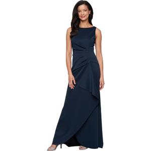 Alex Evenings Women's Sleeveless Stretch Scuba Crepe Mother of the Bride Dress with Tucked Waist and Cascade Detail Skirt (Blue) 14