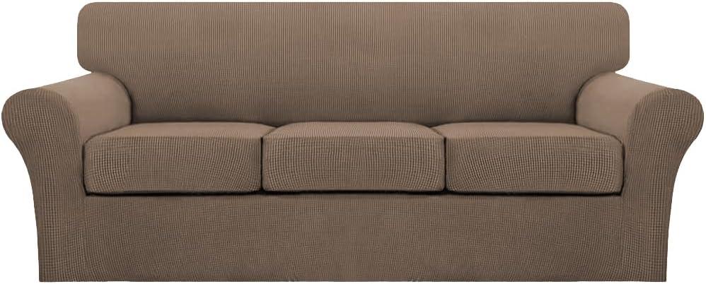 Turquoize 4 Piece Sofa Covers for 3 Cushion Couch Sofa Slipcover Soft Couch Cover for Dogs-Washable Sofa Furniture Cover with 3 Individual Cushion Covers (3 Cushion Sofa, Macchiato)
