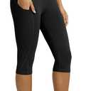 ODODOS Women's High Waisted Yoga Capris with Pockets, Tummy Control Non See Through Workout Athletic Running Capri Leggings, Small Size