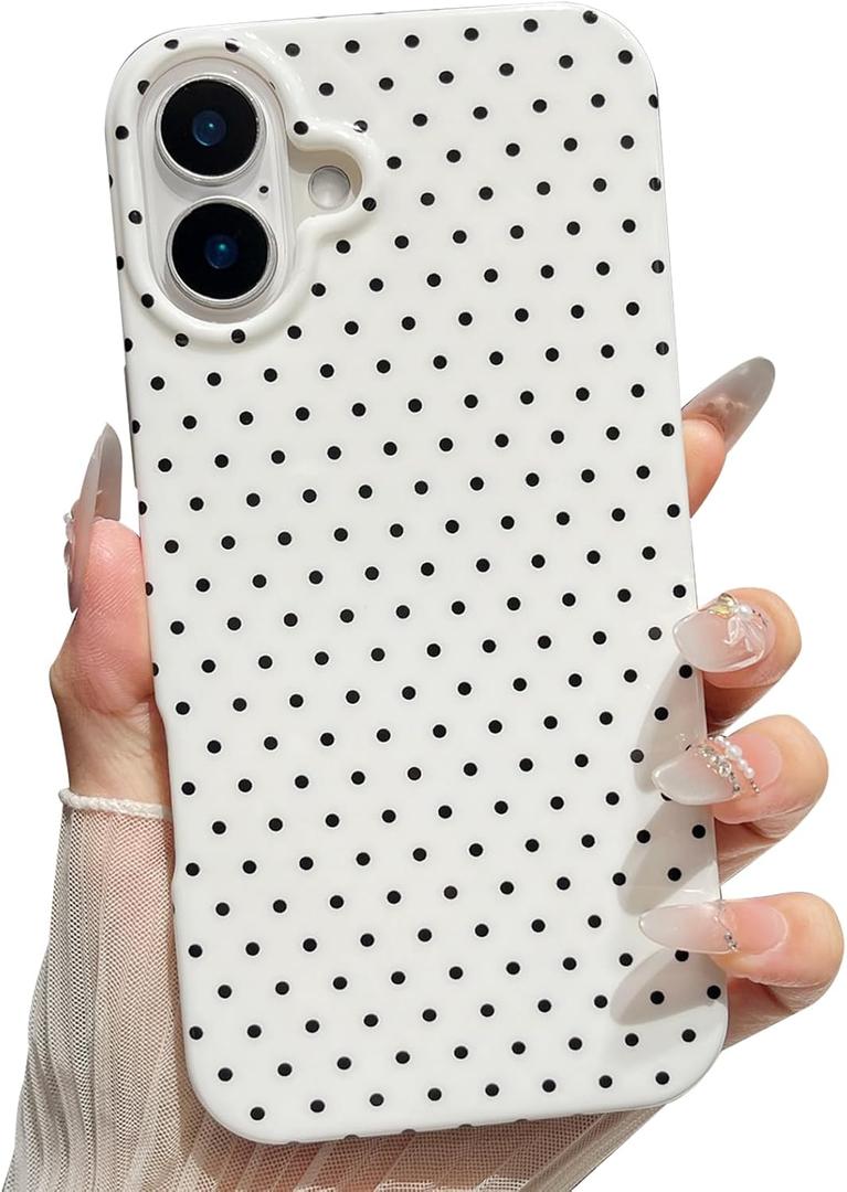 Jmltech Polka Dot Phone Case for iPhone 16 Plus Cases Cute Aesthetic Women Trendy Chic Soft Silicone Shockproof Protective Slim Cover for iPhone 16 Plus White Black