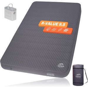 Self Inflating Sleeping Pad,Double Camping Mattress w/Detachable Electric Pump,4 - Inch Thick Memory Foam for Ultimate Comfort, Suitable for Family,Outdoor,Road Trip,4 - Season Use,Gray, Twin