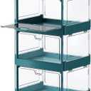 PRANDOM Stackable Clear Storage Bins with Lids,70 Qt Plastic Collapsible Organizer Containers Boxes with Doors for Organizing Closet Bathroom Bedroom Green 15x11.2x8.7 x 3-Pack