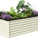 SnugNiture Galvanized Raised Garden Bed 8x4x2FT Outdoor Large Metal Planter Box Steel Kit for Planting Vegetables, Flowers, Beige White