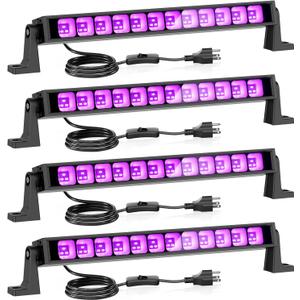 Onforu 4 Pack 42W LED Black Lights, Blacklight Bars with Plug and Switch, Glow in The Dark Party Supplies for Halloween Decorations, Bedroom, Body Paint, Stage Lighting, Poster, Black