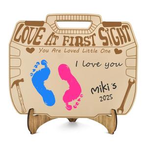 DIY Baby Footprint Art Craft Kit for Fathers, Personalized First Father's Day Gifts from Baby for New Dad, Birthday Gift for Newborn Footprint Sign Kit, DIY Baby Keepsake Sign Plaque (Toolbox)