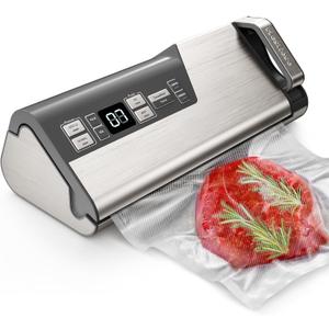 Mesliese Vacuum Sealer Machine, Powerful 95kPa 140W One Hand Operation Food Sealer, Double Seal Strip with Build-in Cutter & Countdown Display (Silver Gray)