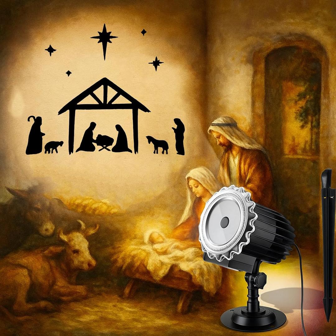 Tuanse Christmas Nativity Outdoor Projector Rotating Nativity Scene Projector Light LED Flood Light Holiday with Stars for Christmas Windows Party Garden Landscape Decoration