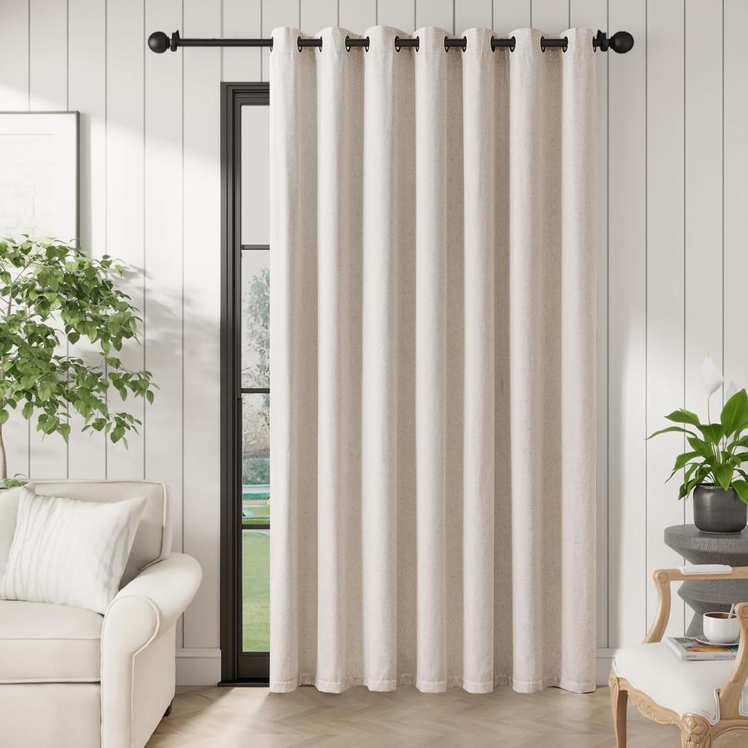 jinchan Linen Blend Full Blackout Boho Curtains 100W x 84L Inch Beige Extra Wide for Living Room Bedroom Burlap Curtains Grommet Thermal Insulated Drapes 1-Panel Set