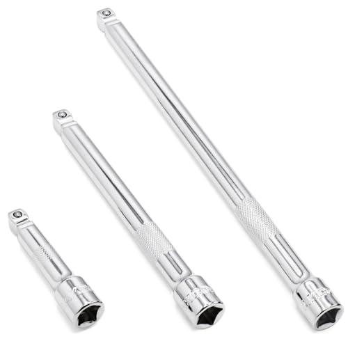 DAKCOS 3 Pieces 3/8 Inch Drive Wobble Extension Set Includes 3 6 9 Inch Extensions Premium Chrome Vanadium Steel with Mirror Finish