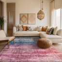 Kokia Abstract Area Rugs 8x10 Bedroom Soft Living Room Rugs Washable Distressed Vintage Comfy Red Carpet with Non-Slip Backing for Farmhouse Home Office Room Decor, Oslo Orchid (Peony/Orchid/Teal/Skyblue)