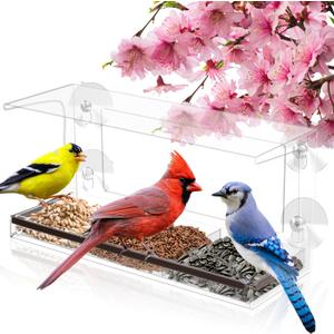 Clear Window Bird Feeder - Sturdy & Easy to Install with Strong Suction Cups-Detachable Design for Effortless Cleaning-Perfect Wildlife Watching by Cats, Kids & Elderly-Window Bird Feeders for Outside