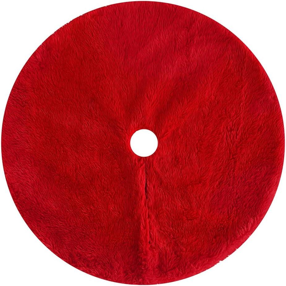Faux Fur Christmas Tree Skirt Red Xmas Tree Skirt Base Mat for Indoor Christmas Decorations (Red, 30 Inch)