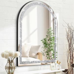 Crystal Crush Diamond Arch Mirror for Wall, Sparkling Decoration 26x18 inch Wall Hang Frameless Mirror Acrylic Diamond Decor Living Room Hallway Bathroom Bedroom