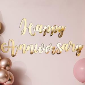 Frienda Happy Anniversary Sign Gold Mirror Acrylic Backdrop Decal Sign for Wedding Anniversary Birthday Party Decoration, Peel off The Acrylic Film