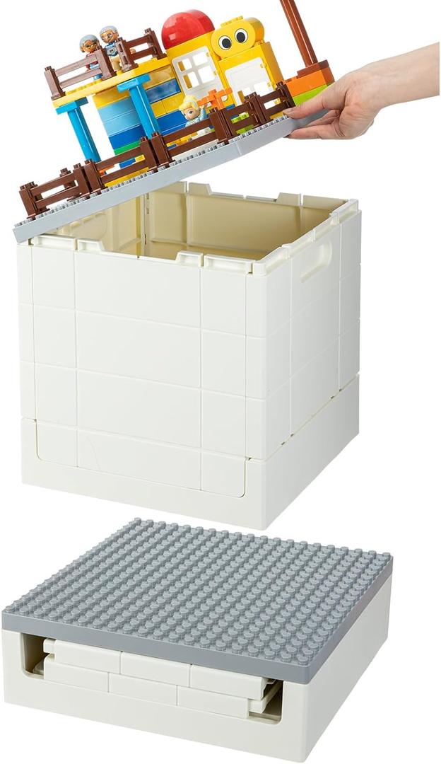 SHIMOYAMA Folding Storage Box with Large Building Lid for Duplo Blocks (Gray), 0B80ALD3232