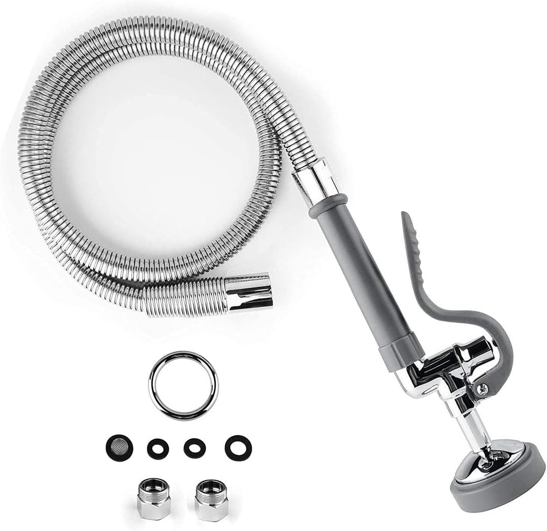 Commercial Sink Sprayer with 45 Flexble Stainless Steel Hose, 1.42 GPM Pre Rinse Spray Valve with Ergonomic Handle, Commercial Kitchen Faucet Parts,Dish Sprayer for Restaurants (Gray)