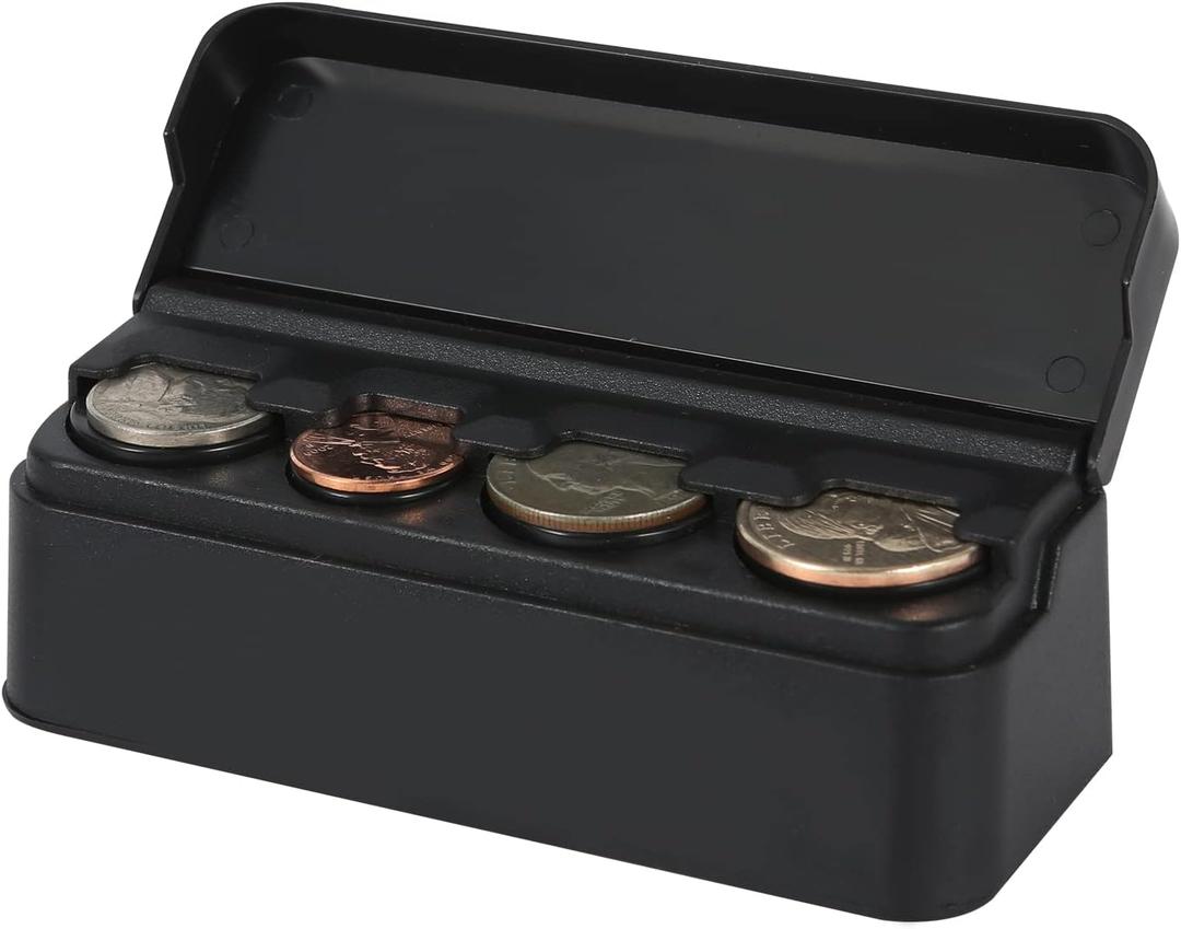 Coin Holder for Car Change Organizer Storage Money Dispenser Trucks Accessories Box, Mini Organize Coins Case Box Classic Black Premium Plastic Container Quality (Quarter, Dimes) Sorter Lid Car