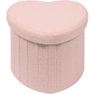 Heart Shaped Ottoman with Storage, Cute Pink Boucle Footstool with Storage, Small Sherpa Footrest Ottoman for Bedroom, Living Room,15"x15"x12.6"