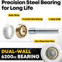 10 Pack Garage Door Rollers Replacement, 2 Nylon Garage Rollers with 6200-zz Dual Sealed Bearings, Quiet & Smooth Operation, Heavy-Duty 4 Steel Stem for Standard Residential Garage Doors