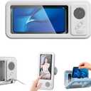 Splash Case for Shower Phone Holder Waterproof with Speaker Water Proof Wireless Bluetooth Holders of Bathroom Wall Secure Cell Proof BuiltIn Smart Mobile Holde Stand 360 Rotating 2in1 suction