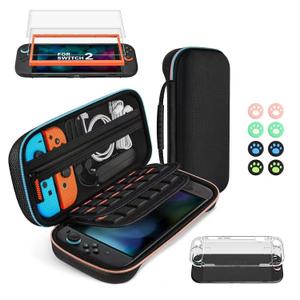 Carrying Case for Nintendo Switch 2 (2025) Large Capacity Protective Hard Shell Portable Travel Case Pouch for Switch 2, with 20 Game Card Slots, 1 Protective Cover, 2 Screen Protector, 8 Thumb grips