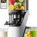 Canoly C16 Cold Press Juicer, 6" Extra Wide Feed Chute, 3-IN-1 Strainers (Juice & Sorbet & Nut Milk), Powerful AC Brushless Motor, Self Precut System, Juicer Machines with BPA-Free (Pearl White)