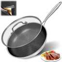 12 Inch Non Stick Frying Pan With Lid, Non Stick Frying Pans With Lids, 3-Ply Stainless Steel Frying Pan, Stay-Cool Handle, Oven & Dishwasher Safe, Induction Compatible All Cooktop
