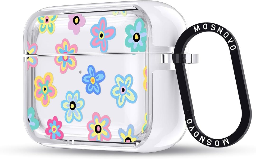 MOSNOVO for AirPods Pro 3 Case, Protective Clear Case with Shockproof Dual Layer Hard Luxe Metal Ring Designed for AirPods Pro 3 Generation - Groovy Flower