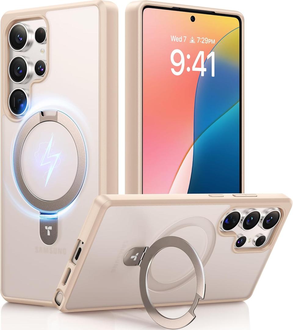 TORRAS Pale Apricot Magnetic for Galaxy S25 Ultra Case [Fit for Magsafe] Ring Stand, Shockproof Translucent Slim Protective Phone Cover for S25 Ultra, Apricot