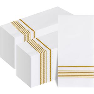 200 PCS Gold Napkins Disposable Hand Towels, Soft and Absorbent Linen Feel Dinner Napkins, White and Gold Paper Napkins, disposable hand towels, Paper Guest Towels for Bathroom Kitchen Wedding Party