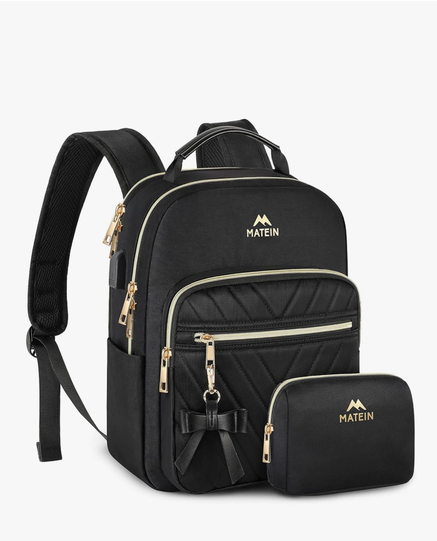 MATEIN Mini Backpack for Women, Waterproof Stylish Daypack Purse Shoulder Bag with USB Charging Port, Lightweight Small Casual Daily Travel Backpack, Lady Girls Gifts for Work School, 2 Pcs Sets, Black