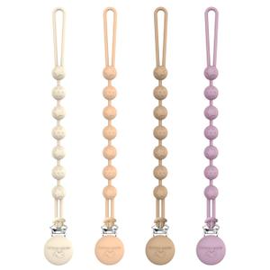 Cuddle Campus Silicone Pacifier Clip Holder with One Piece Design, Pack of 4 Soft Flexible Binky Clips with Texture for Baby Boy and Girl Set 3(6M+) (Neutral 1)