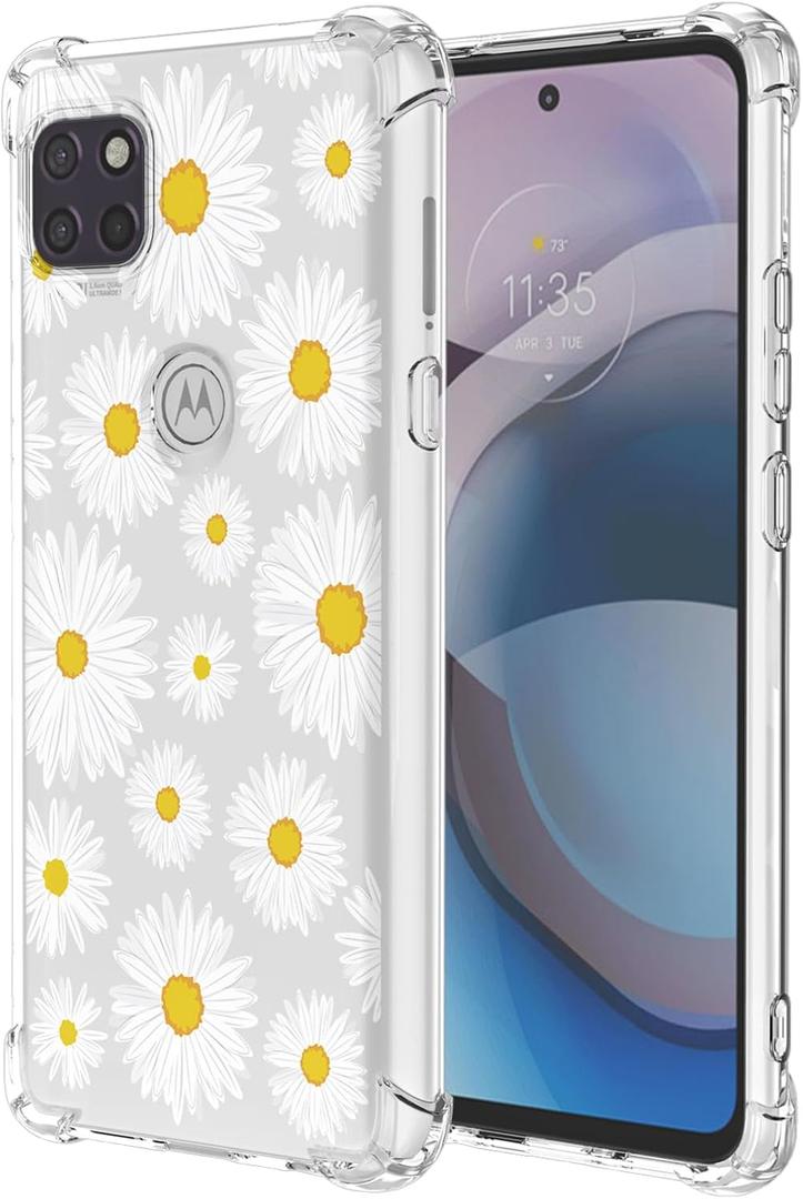 for Moto One 5G Ace Moto G 5G Case with Transparent Flower Pattern,Soft TPU,Thin Lightweight,Shockproof,Anti-Scratch Protective Phone Cover for Motorola One 5G Ace,Daisy