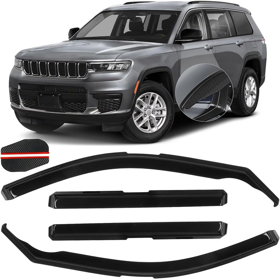 in Channel Rain Guards for 2021 2022 2023 2024 2025 2026 Jeep Grand Cherokee L, Durable Side Wind Deflectors, Smoke Vent Window Visors Shades Shield, 4PCS